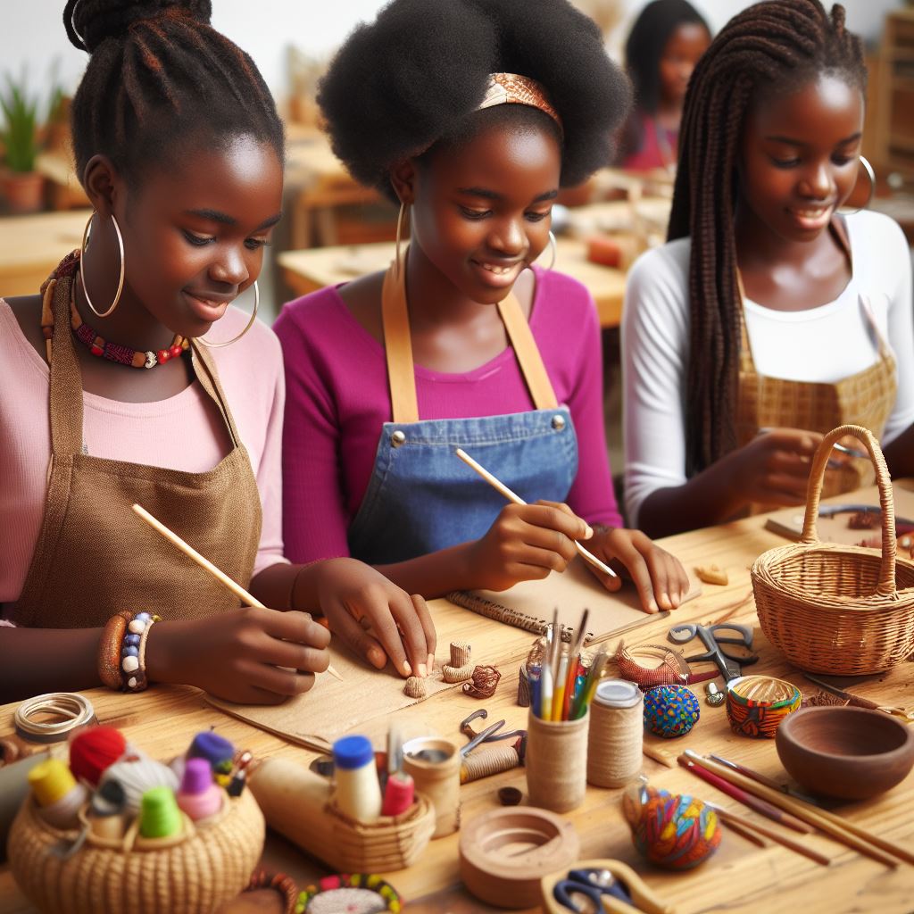 teenage girls in craft training